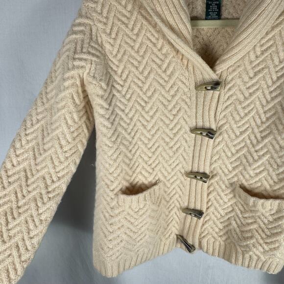 Ralph Lauren Exclusive Hand Knit 100% Wool Sweater Horn Toggle Buttons Petite M - Picture 6 of 16